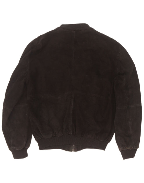 Giubbotto bomber vintage in pelle scamosciata da uomo IT 46 piccolo in pelle nera