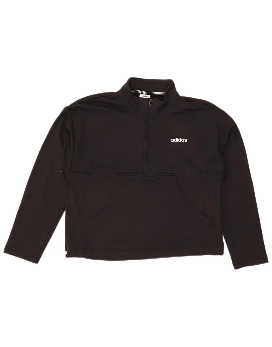 ADIDAS Womens Graphic Zip Neck Sweatshirt Jumper UK 12/14 Medium Black