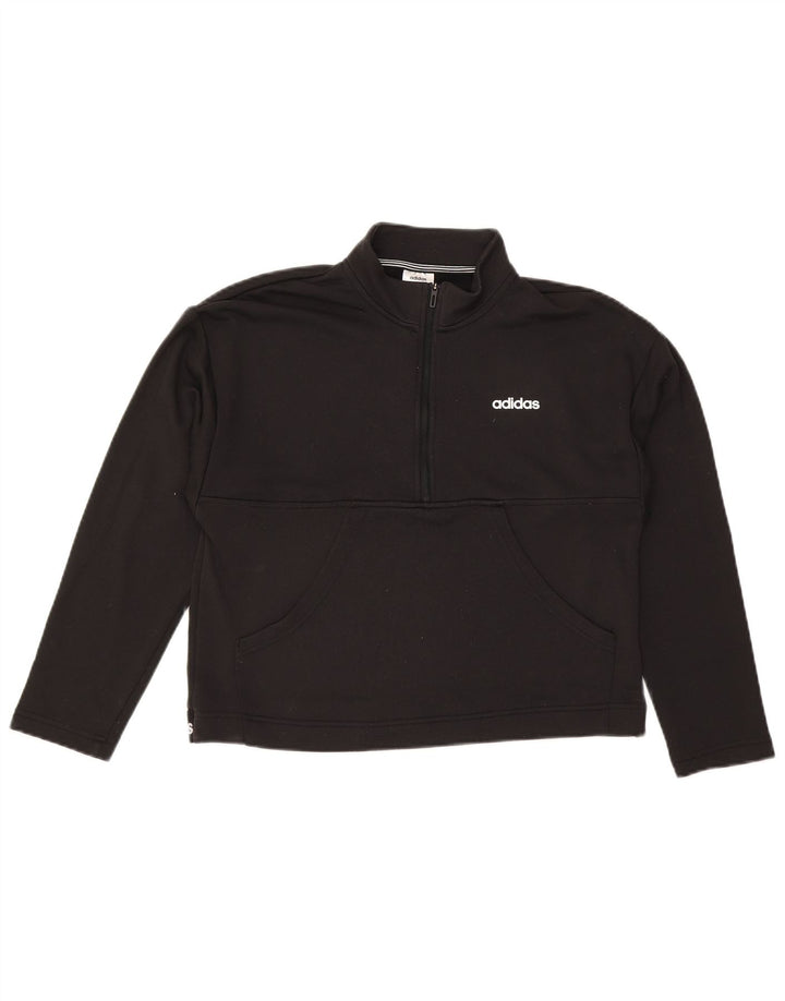 ADIDAS Womens Graphic Zip Neck Sweatshirt Jumper UK 12/14 Medium Black