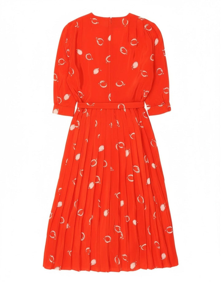 Abito lungo da donna vintage con maniche a 3/4 con motivo astratto EU 42 grande rosso