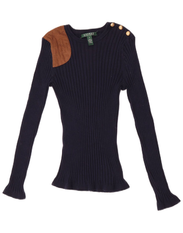 Top Ralph Lauren da donna a maniche lunghe UK 8 Small in cotone color block blu navy