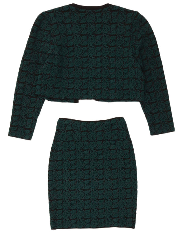 Set gonna vintage oversize in 2 pezzi lavorata a maglia da donna UK 8 piccola W28 verde floreale