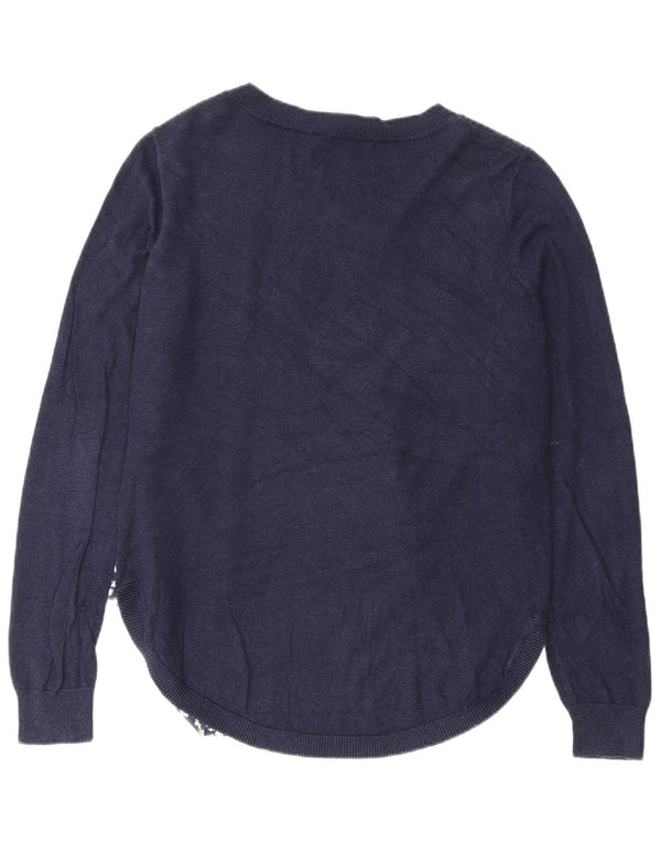 Maglione maglione con scollo a barca da donna Oasis UK 14 Cotone floreale medio blu navy
