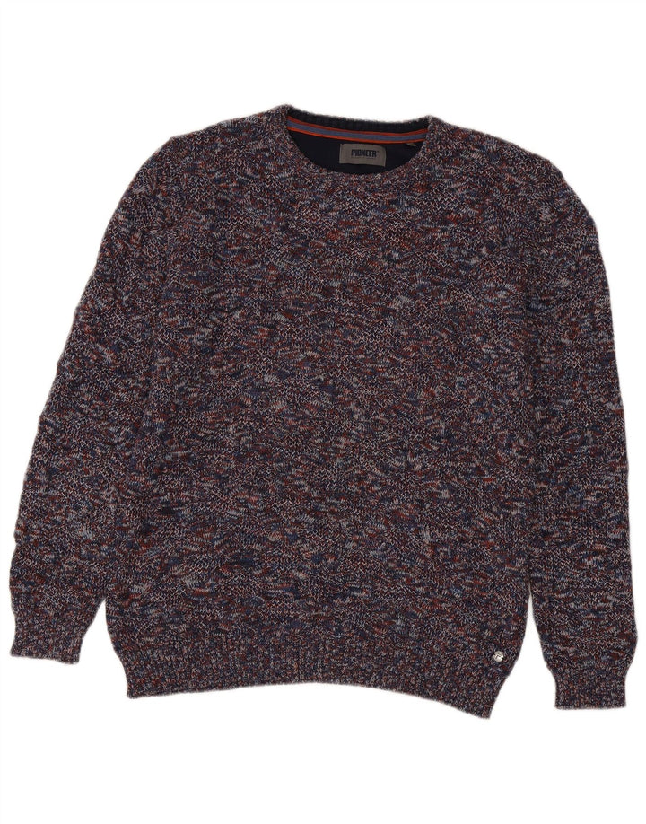 Maglione maglione girocollo da uomo Pioneer in cotone chiazzato multicolore medio