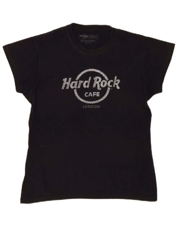 T-shirt grafica da donna Hard Rock Cafe London UK 16 grande cotone nero