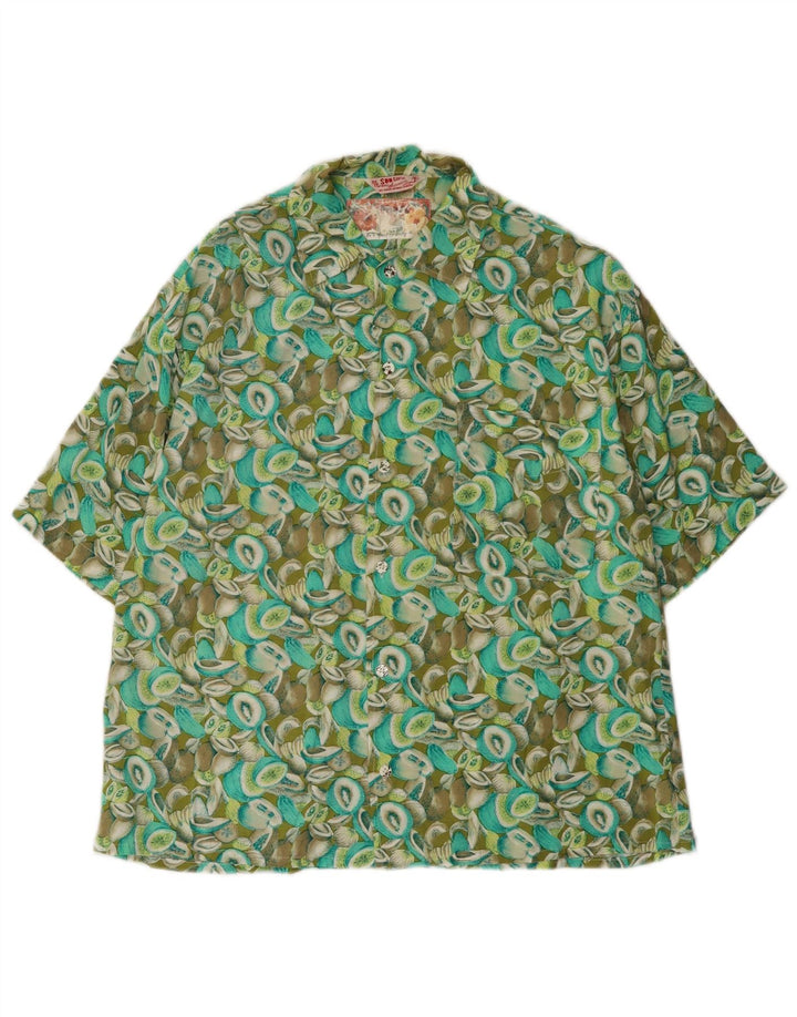 Camicia a maniche corte vintage da uomo con motivo astratto Rayon verde medio