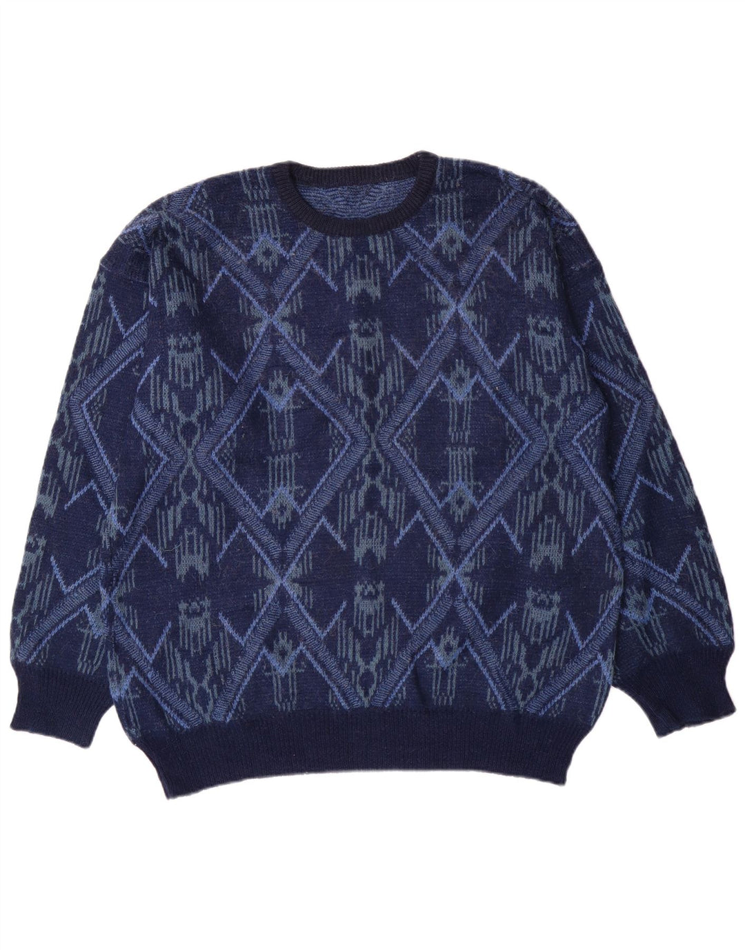 Maglione maglione girocollo vintage da uomo grande Fair Isle blu navy