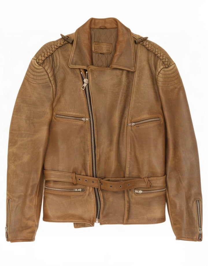 Giacca da motociclista in pelle vintage da uomo UK 38 Marrone medio