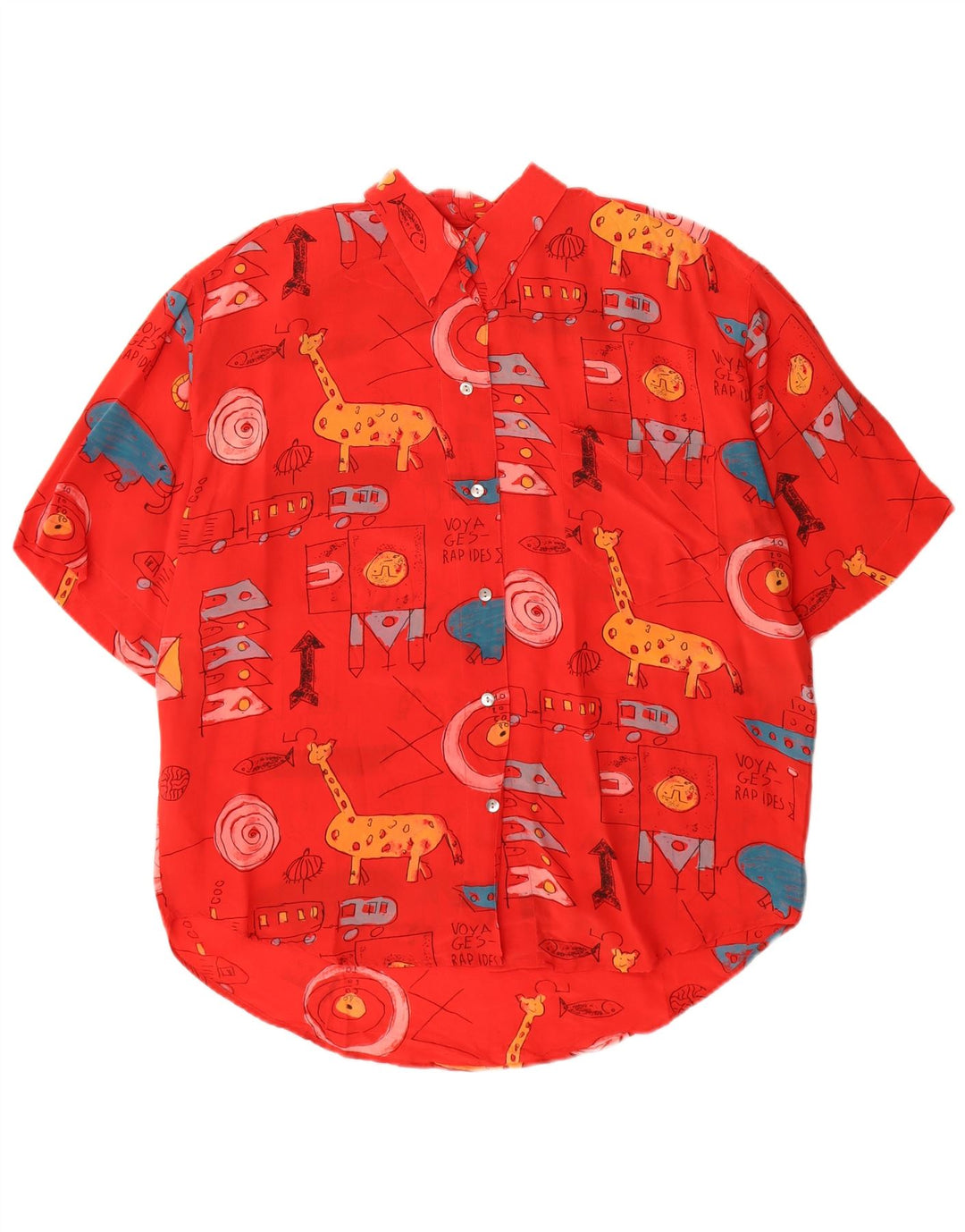 Camicetta camicia a maniche corte con grafica vintage da donna EU 40 seta rossa media