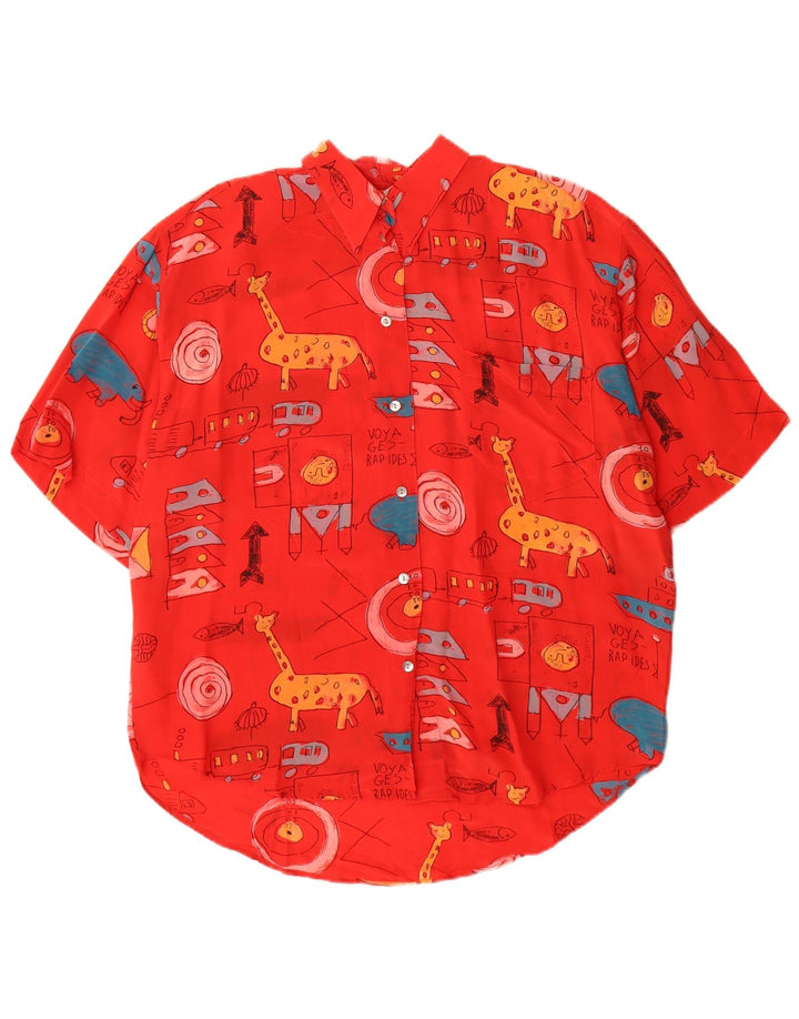 Camicetta camicia a maniche corte con grafica vintage da donna EU 40 seta rossa media
