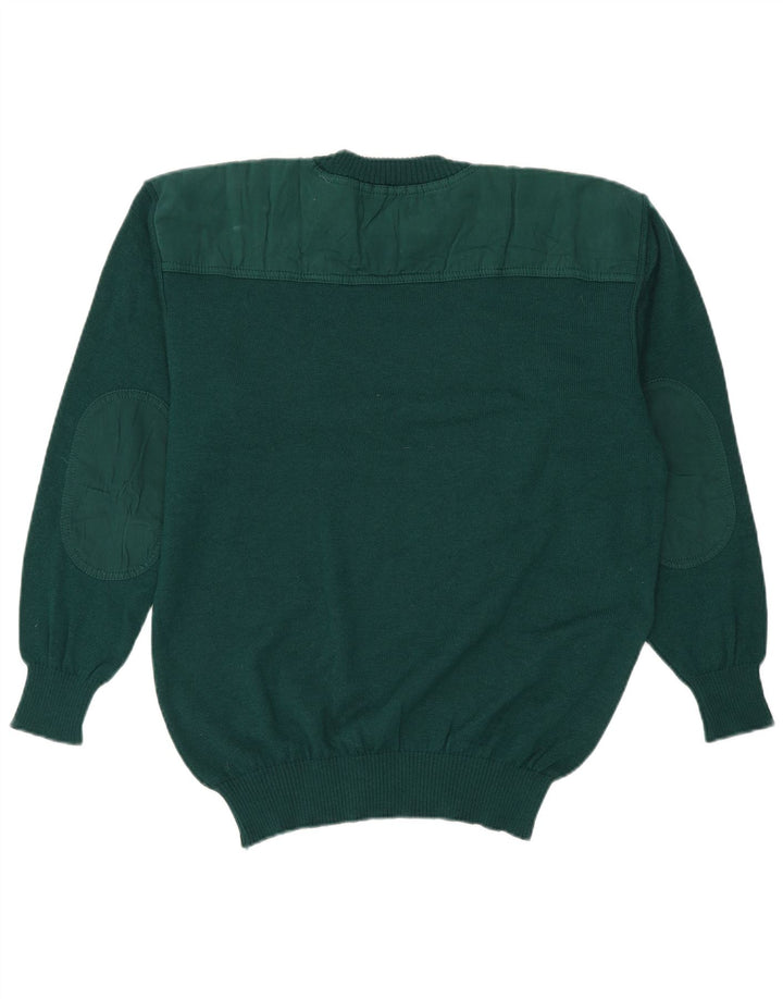 Maglione girocollo da uomo vintage in lana vergine verde grande