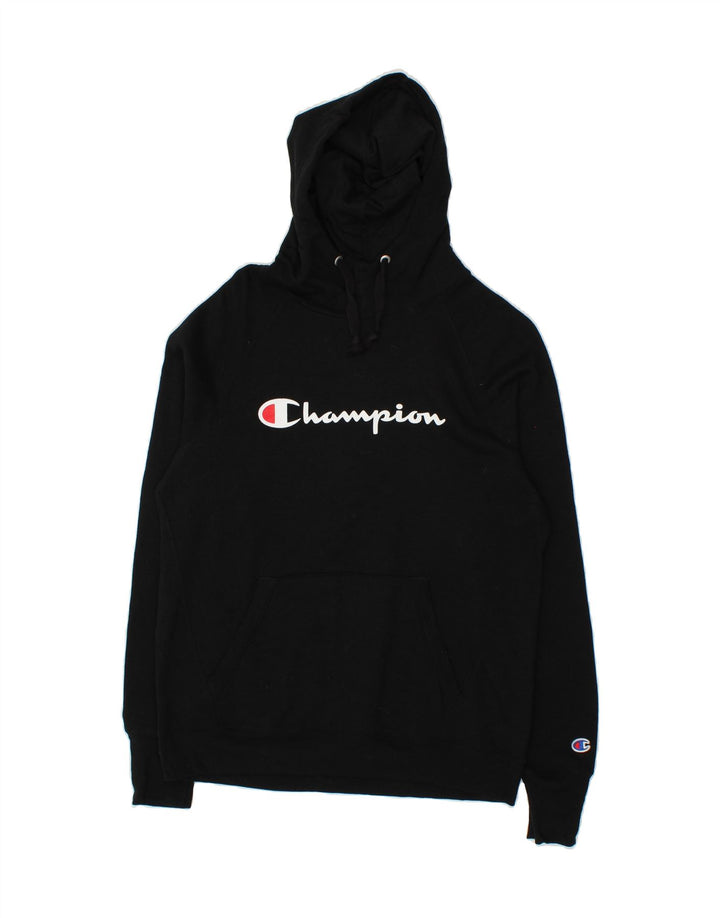 CHAMPION Mens Graphic Hoodie Jumper Medium Black Vintage Champion and Second-Hand Champion from Messina Hembry 