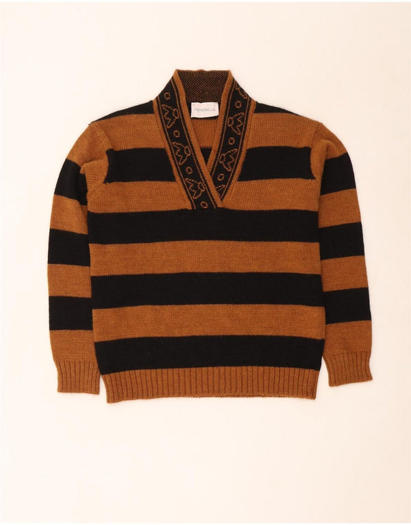 Maglione da donna con scollo a V Pietronilla UK 10 piccolo a righe marroni