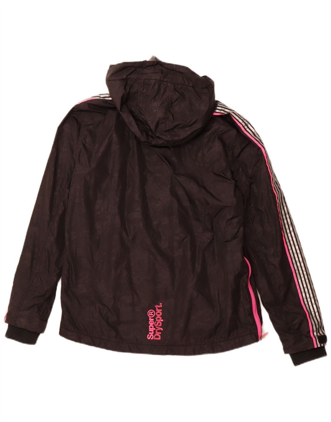 Giacca anorak con cappuccio grafica da donna SUPERDRY UK 8 piccola in nylon nero