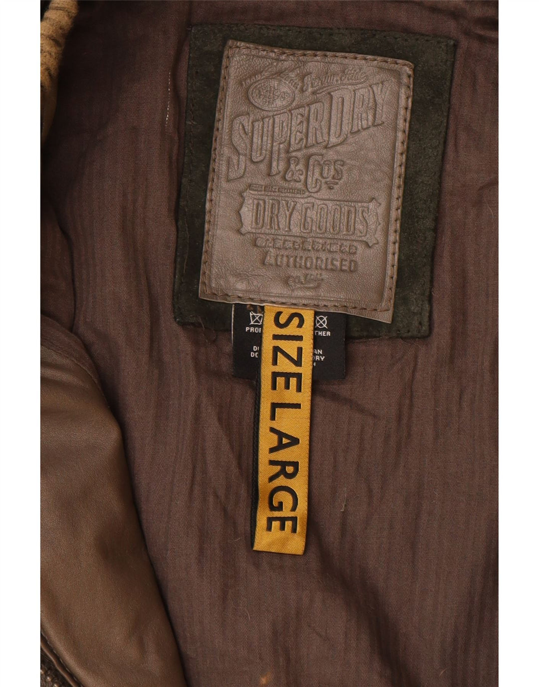 Giacca in pelle militare da donna Superdry UK 16 grande in pelle marrone