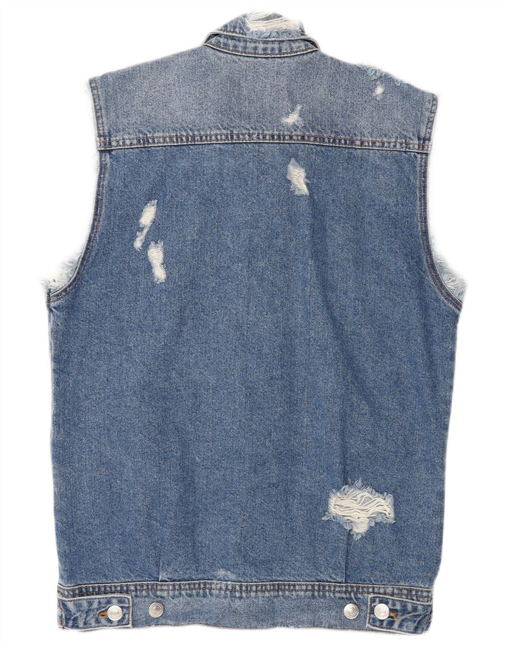 Gilet da uomo in denim invecchiato Zara UK 36 piccolo cotone blu