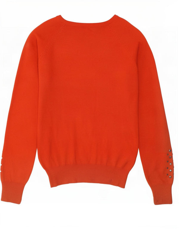 Zara Womens V-Neck Jumper Sweater UK 12 Medium Orange Cotton