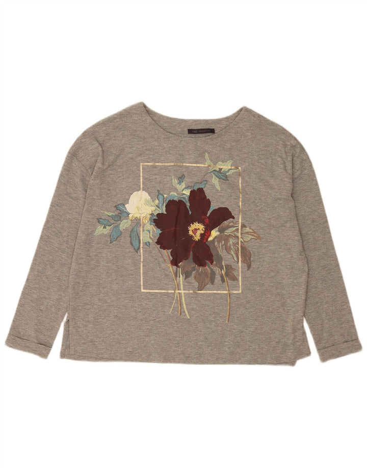 Marks & Spencer Top grafico da donna manica lunga UK 12 Grigio medio floreale