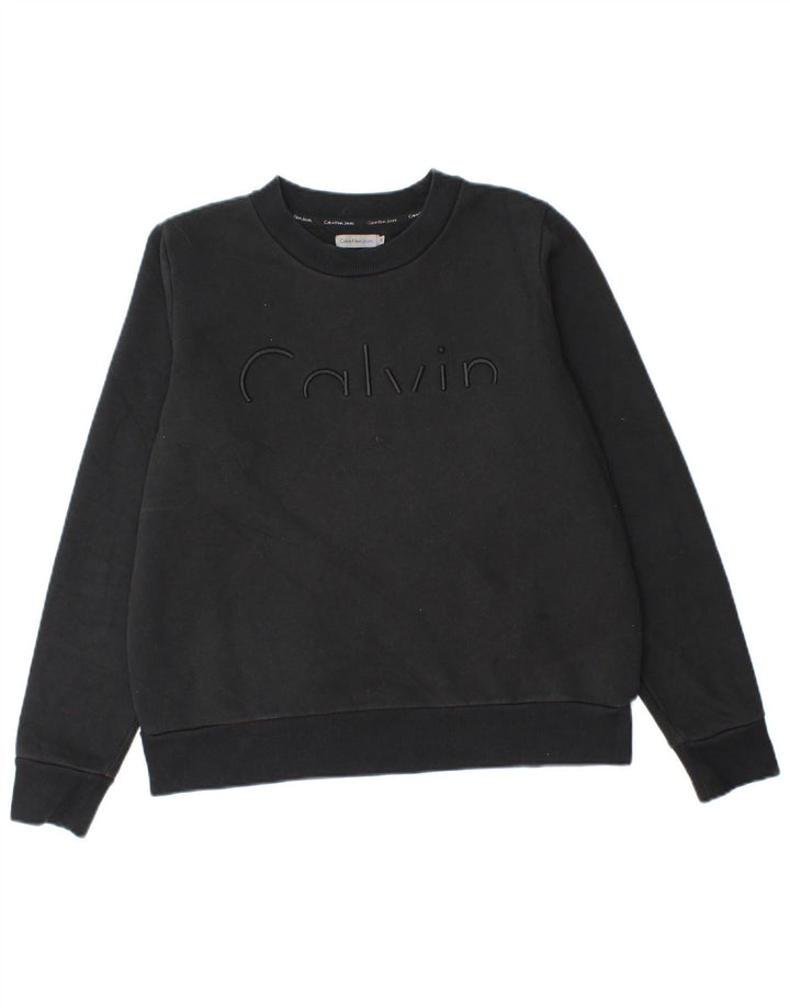 Felpa grafica da donna Calvin Klein Jeans Jumper UK 14 Medium Nero