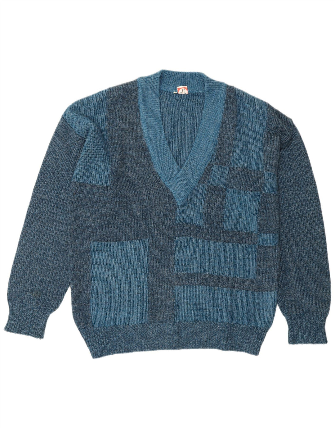 Maglione da uomo con scollo a V VINTAGE IT 50 Poliacrilico geometrico blu medio