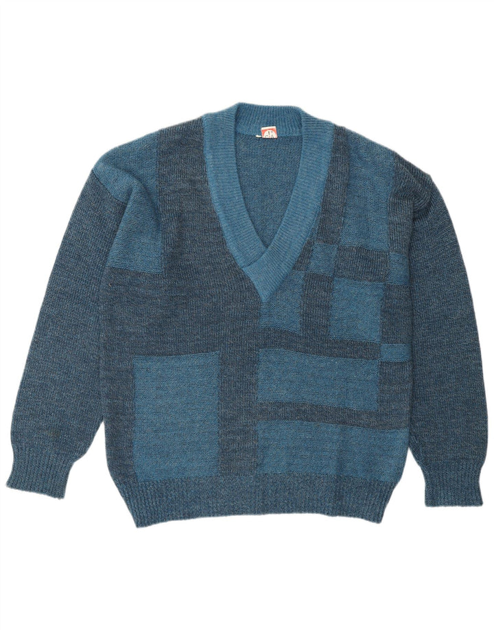 Maglione da uomo con scollo a V VINTAGE IT 50 Poliacrilico geometrico blu medio