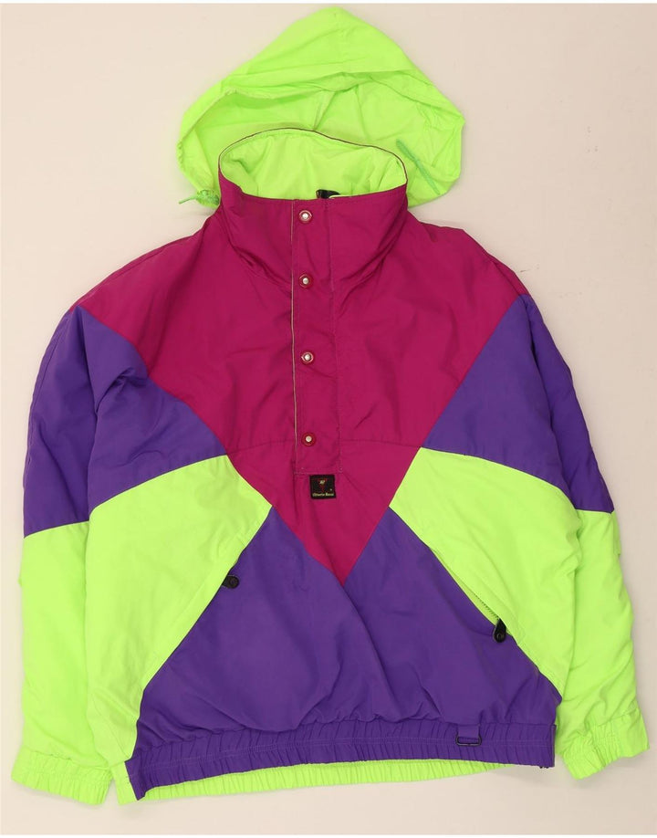 Giacca anorak vintage da uomo con cappuccio IT 50 grande blocco di colori multicolore
