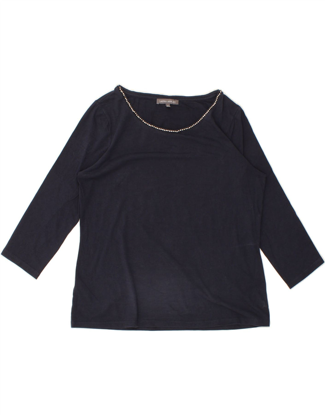 LAURA ASHLEY Womens Top 3/4 Sleeve UK 12 Medium Navy Blue Cotton Vintage Laura Ashley and Second-Hand Laura Ashley from Messina Hembry 