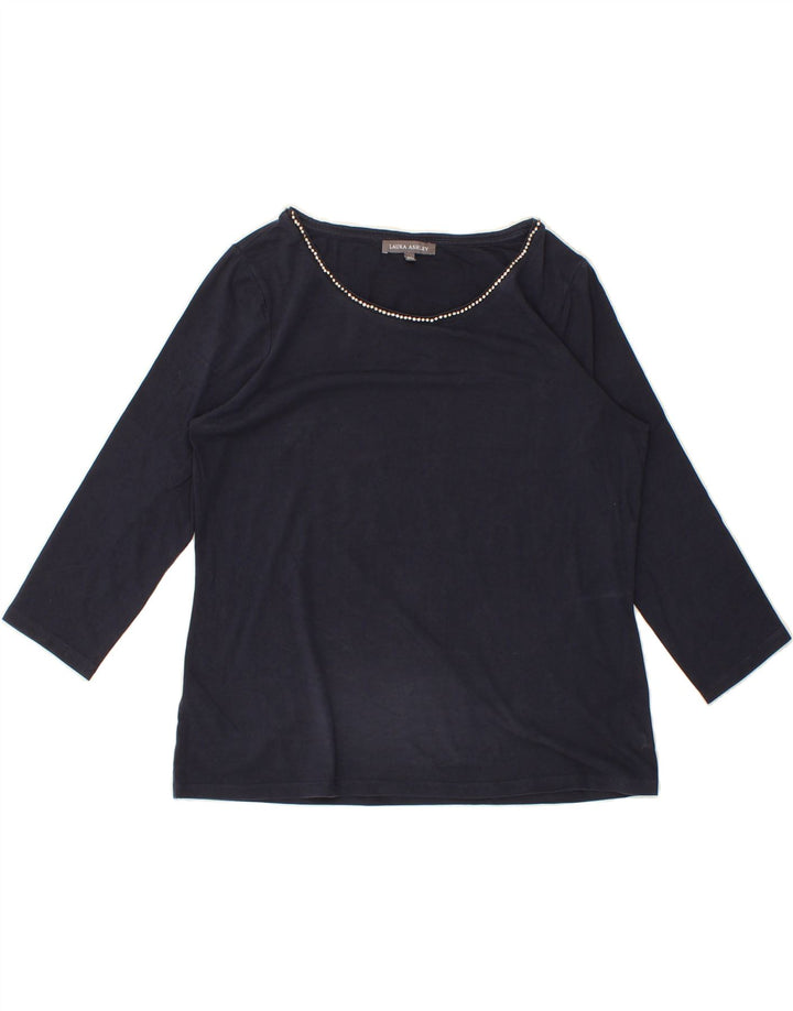 LAURA ASHLEY Womens Top 3/4 Sleeve UK 12 Medium Navy Blue Cotton Vintage Laura Ashley and Second-Hand Laura Ashley from Messina Hembry 