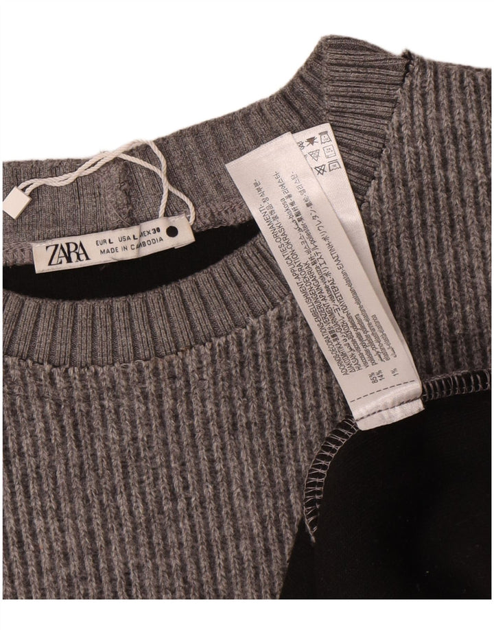 Maglione maglione girocollo da donna Zara UK 16 grande lana grigia