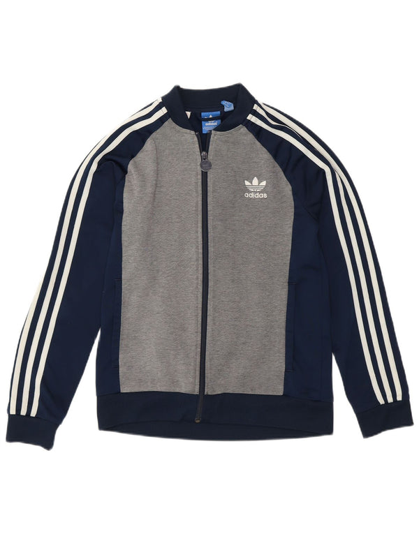 Adidas Boys Tracksuit Top Jacket 11-12 Years Navy Blue Colourblock Sports
