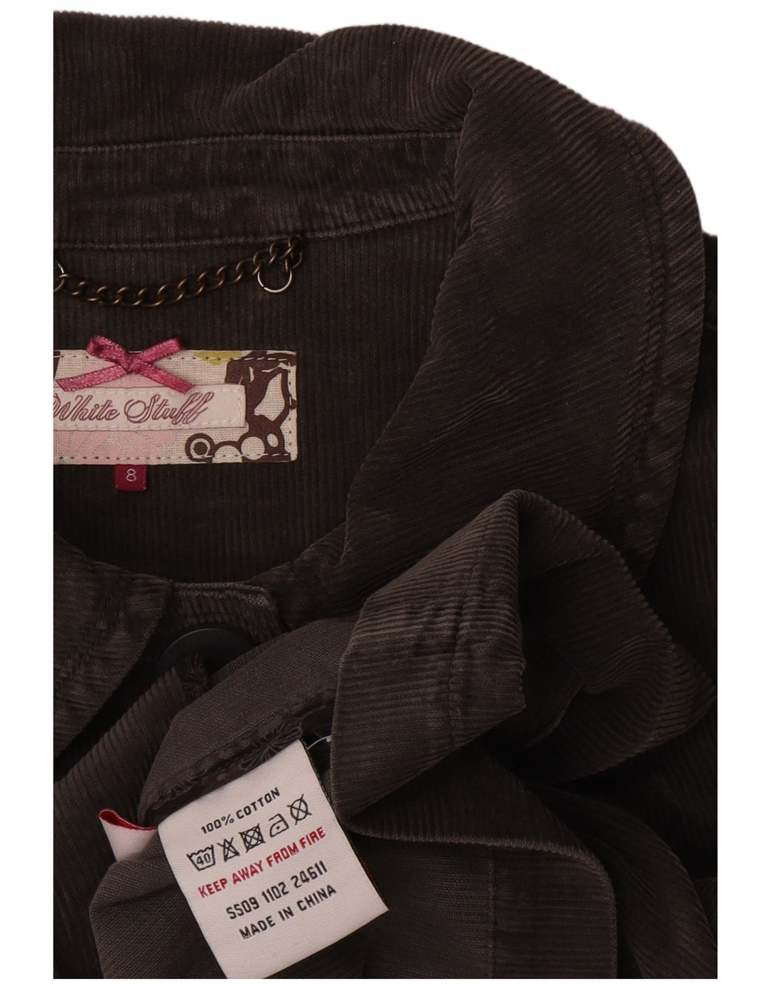 Giacca da donna in velluto a coste White Stuff UK 8 piccola in cotone grigio