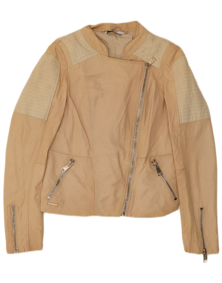 Giacca da motociclista corta da donna Liu Jo IT 42 Pelle color block beige medio