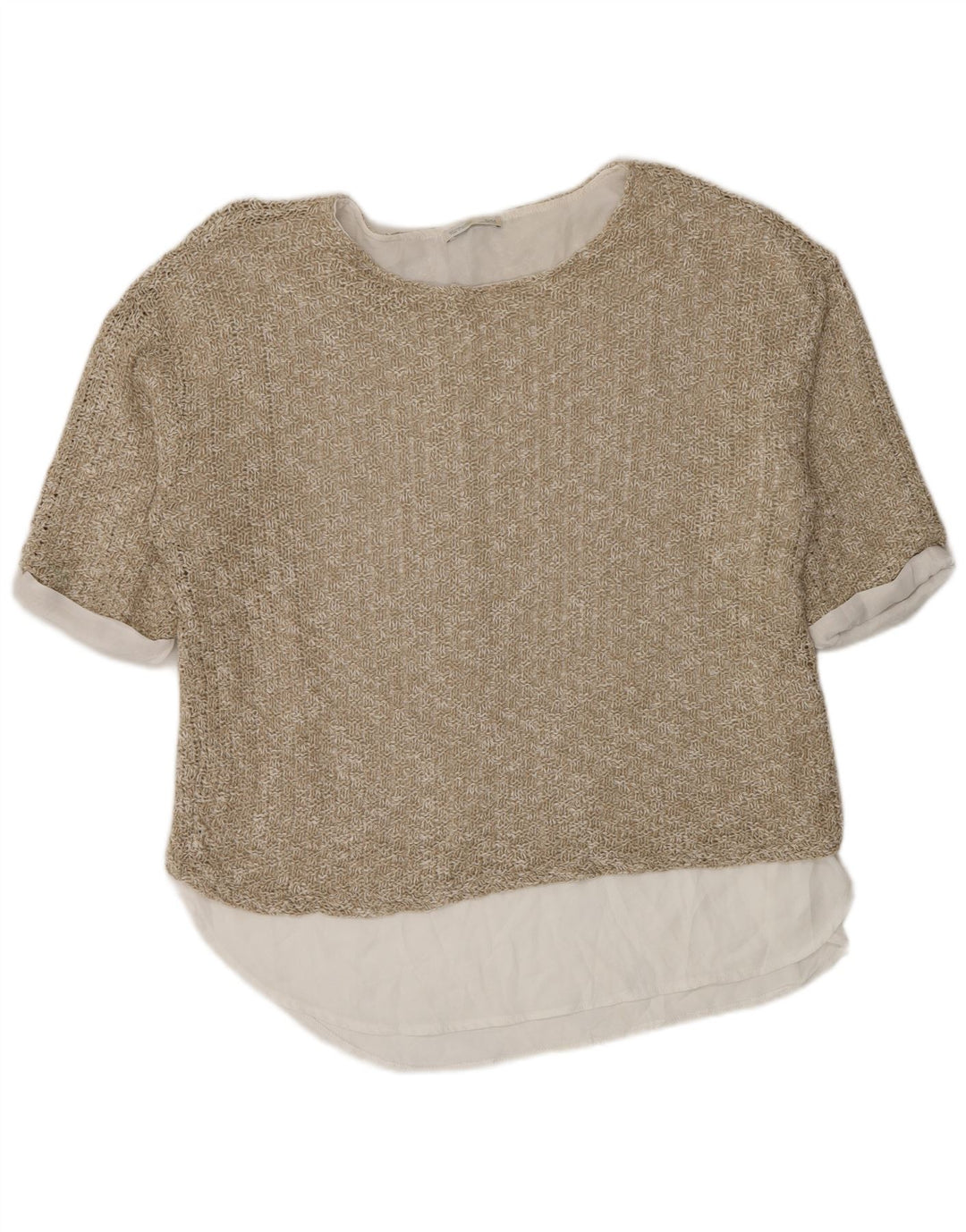 Top Zara da donna, camicetta oversize all'uncinetto, taglia UK 14, color block beige medio