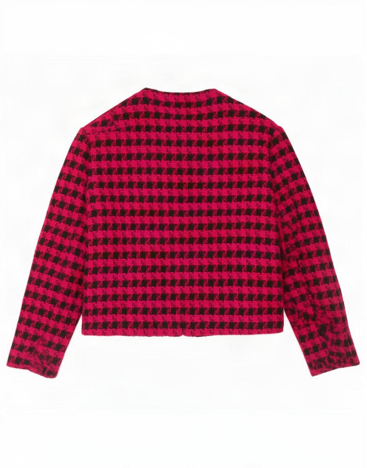 Giacca bolero vintage da donna con maniche a 3/4 IT 42 in lana pied de poule rosa medio