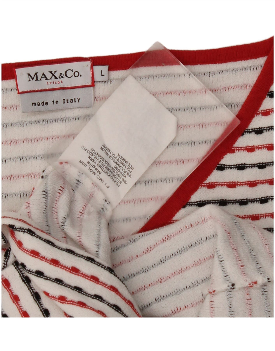 MAX & CO. Top corto da donna manica 3/4 UK 14 Viscosa a righe bianche grandi