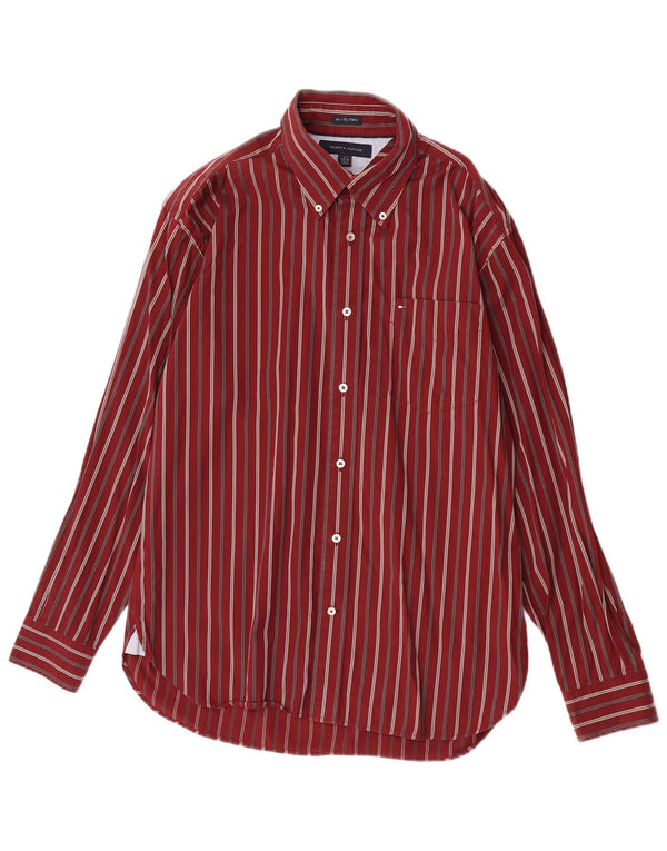 Camicia da uomo Tommy Hilfiger taglia 15 1/2 cotone a righe bordeaux medio