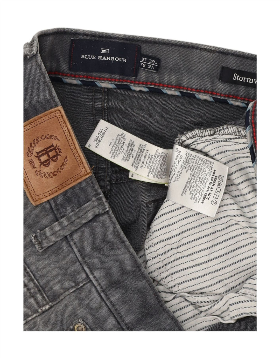 Jeans dritti Marks & Spencer da uomo blu Harbour W38 L31 cotone grigio