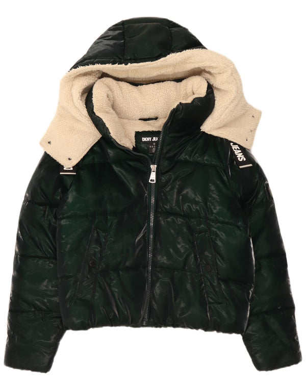 Giacca imbottita oversize con cappuccio da donna Dkny UK 10 piccola verde poliestere
