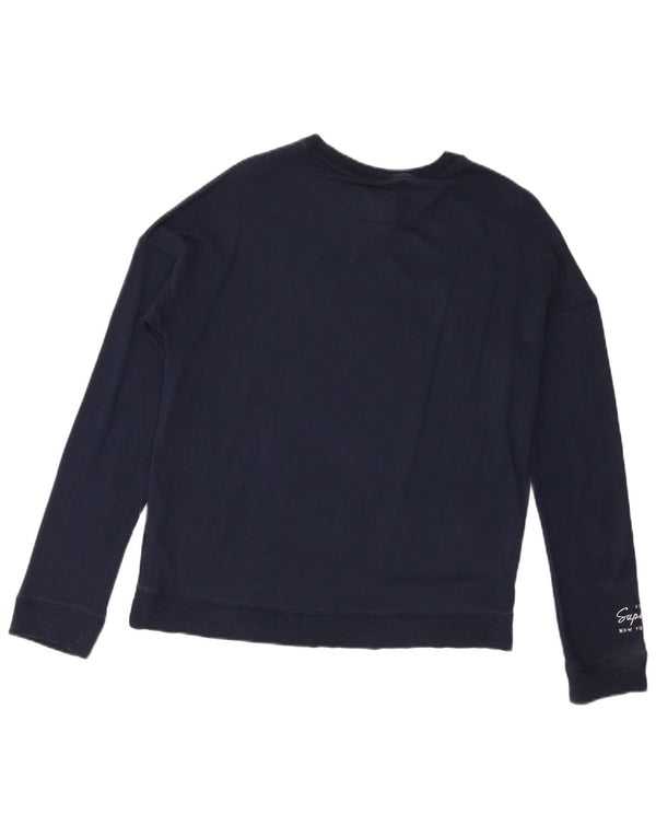 Felpa con grafica da donna Superdry, maglione UK 8 Small, viscosa blu navy