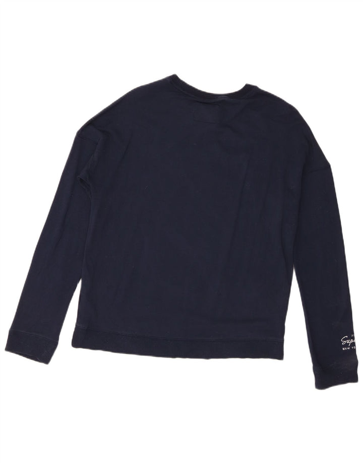 Felpa con grafica da donna Superdry, maglione UK 8 Small, viscosa blu navy