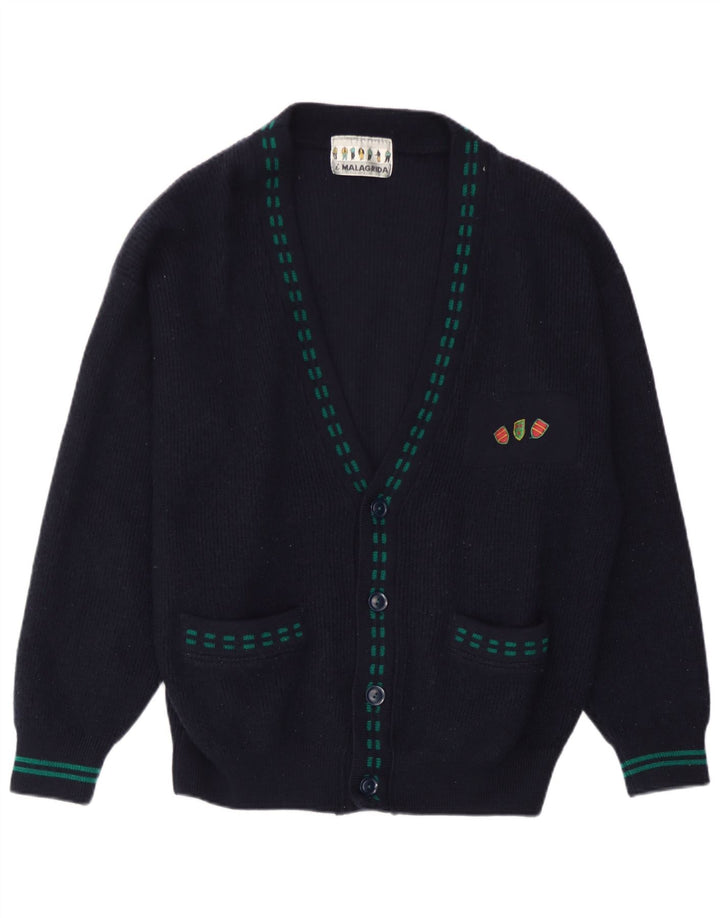 Maglione cardigan da uomo Malagrida in lana a righe medie blu navy