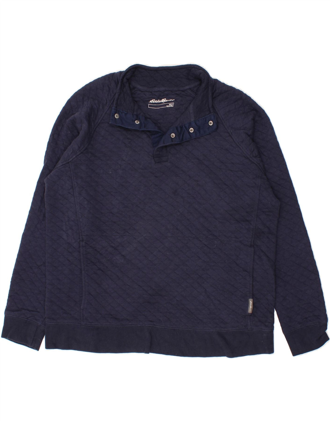 EDDIE BAUER Mens Button Neck Sweatshirt Jumper Large Navy Blue Cotton Vintage Eddie Bauer and Second-Hand Eddie Bauer from Messina Hembry 