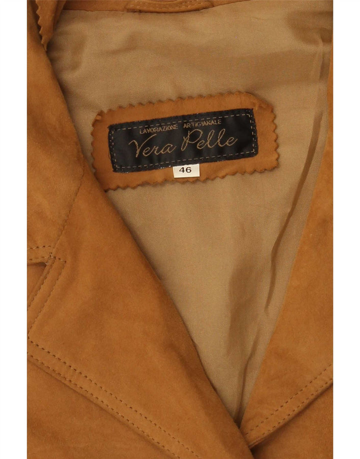 Giacca vintage da donna in pelle scamosciata IT 46 Large Beige Pelle
