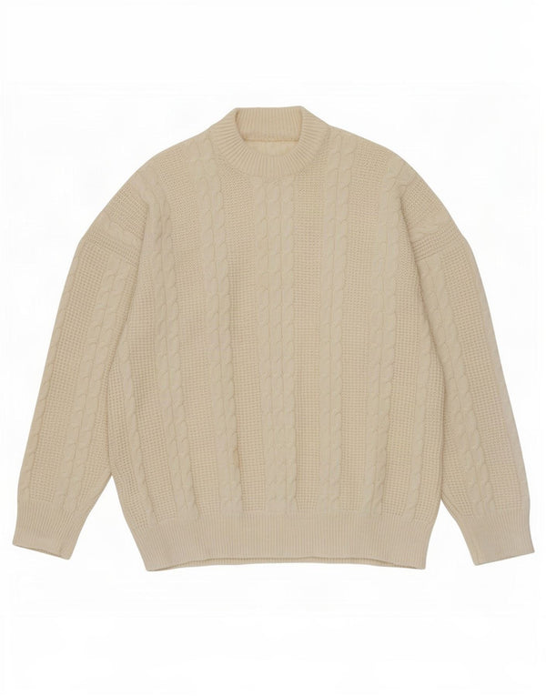 Maglione maglione girocollo da donna vintage UK 14 grande bianco sporco