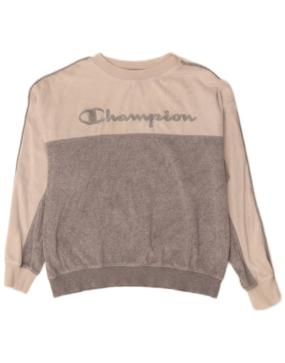 Felpa con grafica da donna CHAMPION Maglione UK 14 Blocco colore grigio medio