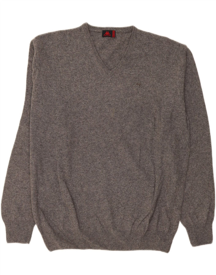 Maglione Kappa da uomo con scollo a V 3XL in lana d'agnello grigia