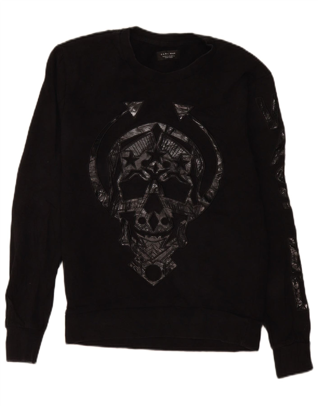 Felpa grafica da uomo Zara, maglione medio, nero, poliestere