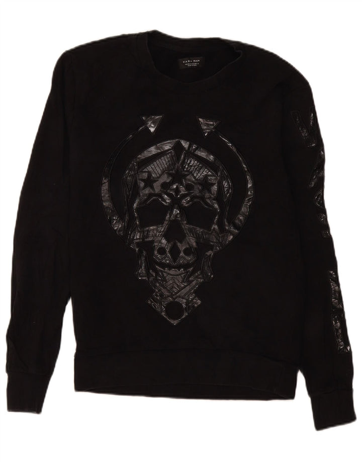 Felpa grafica da uomo Zara, maglione medio, nero, poliestere