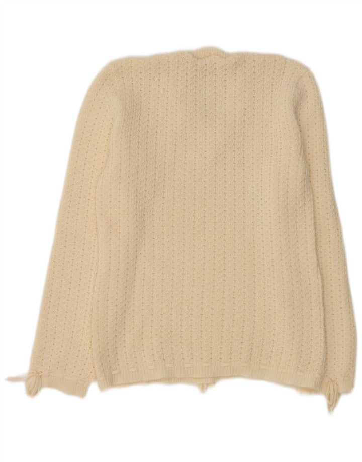 Maglione maglione con scollo a V da donna VINTAGE UK 12 medio bianco sporco