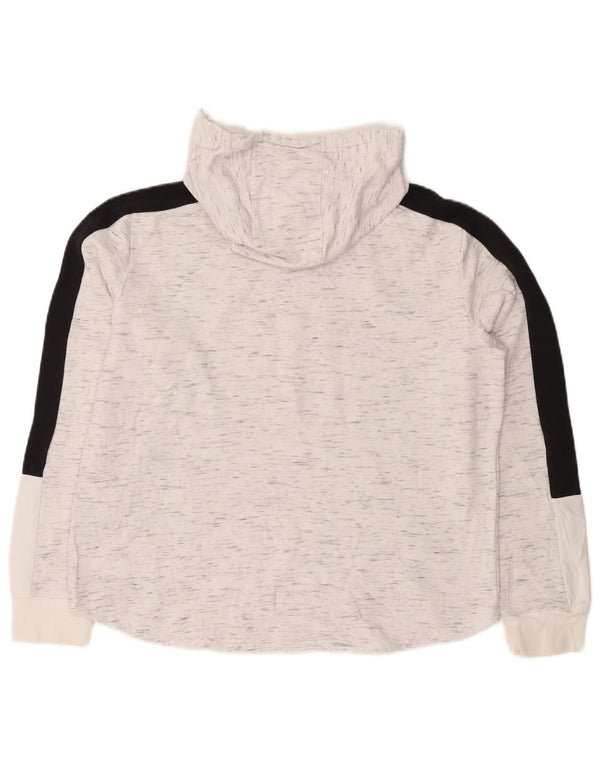 Felpa con cappuccio da donna Adidas UK 16/18 grande cotone chiazzato bianco